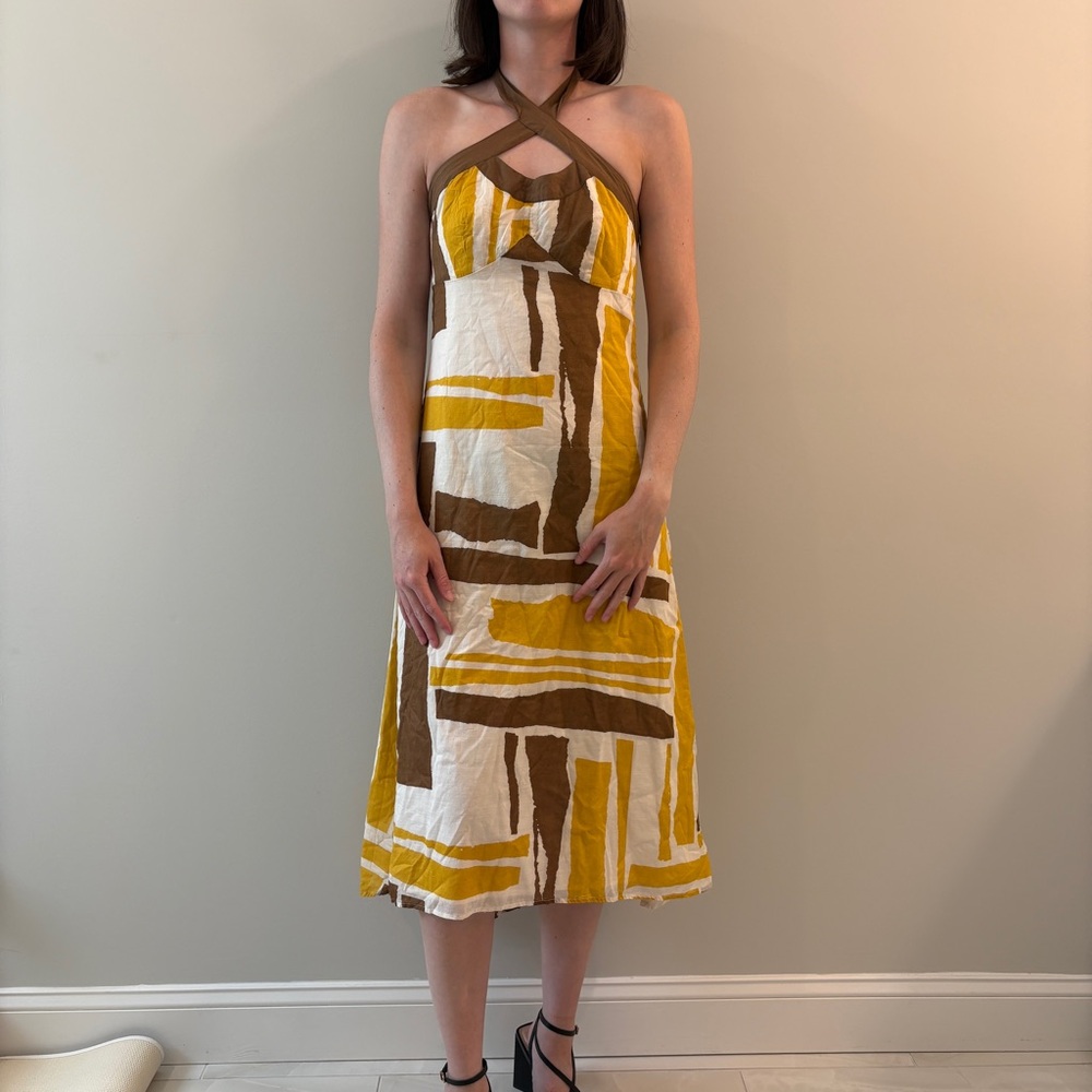 Merona Brown and Yellow Geometric Midi Dress